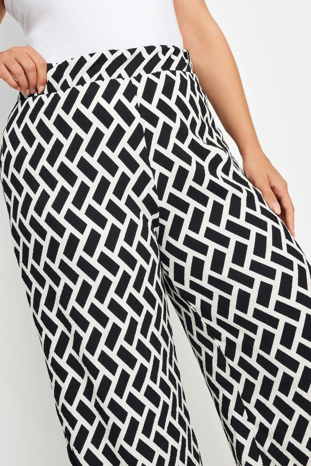 YOURS Curve Blue Abstract Print Textured Wide Leg Trousers