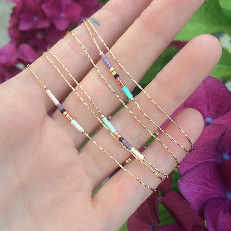 Dainty Rose Gold Bracelet with Small Beads, Boho Thin Beaded Chain Minimalist Jewelry, Delicate Elegant Gift For Her