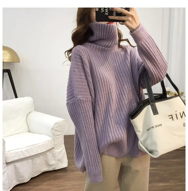 Turtleneck Lazy Pit Strip Retro Sweater