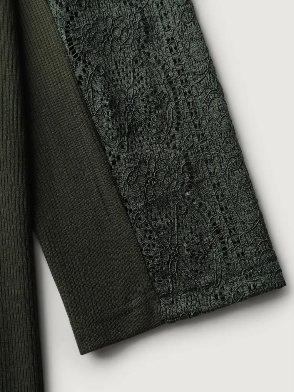 Mock Neck Lace Splicing Ribbed Texture T-Shirt