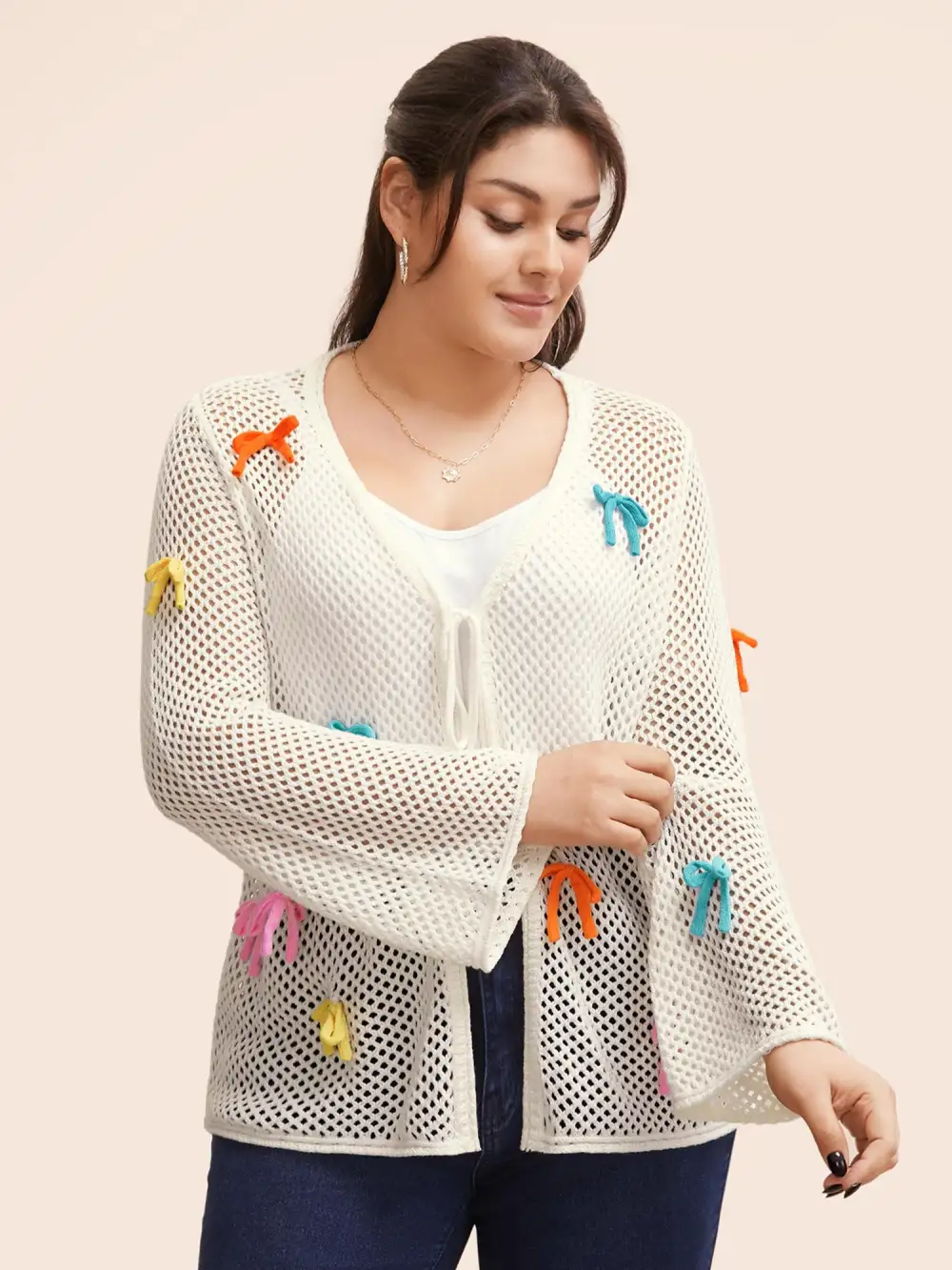 Bowknot Tie Knot Bell Sleeve Cardigan