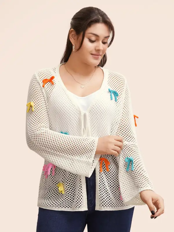 Bowknot Tie Knot Bell Sleeve Cardigan