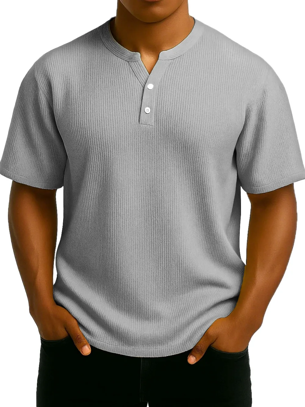Men's Daily Casual Wrinkled Fabric Wide Short Sleeve Henley Shirt