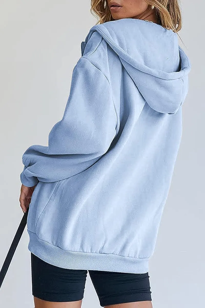 Women's Cute Hoodies Teen Girl Fall Jacket Oversized Sweatshirts Casual Drawstring Zip Up Y2K Hoodie with Pocket