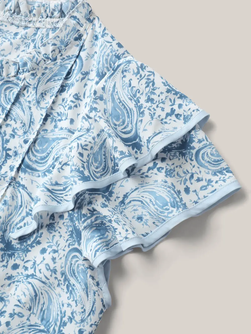 Paisley Print Ruffled Layered Sleeve Blouse