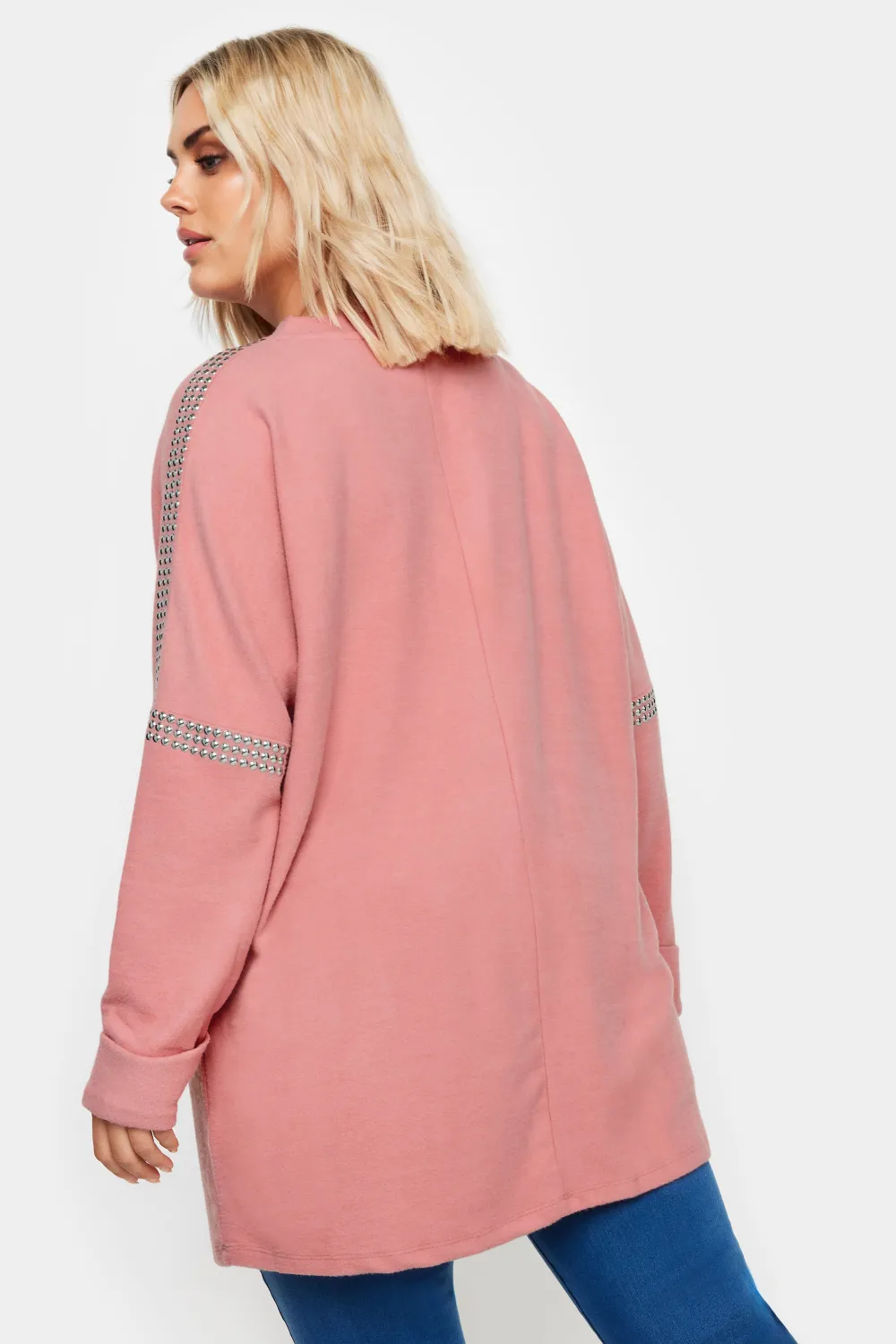 YOURS Curve Grey Stud Neckline Embellished Jumper