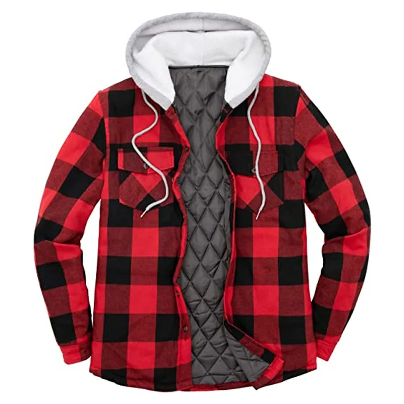 Mens British Style Plaid Thick Hoodie Jacket