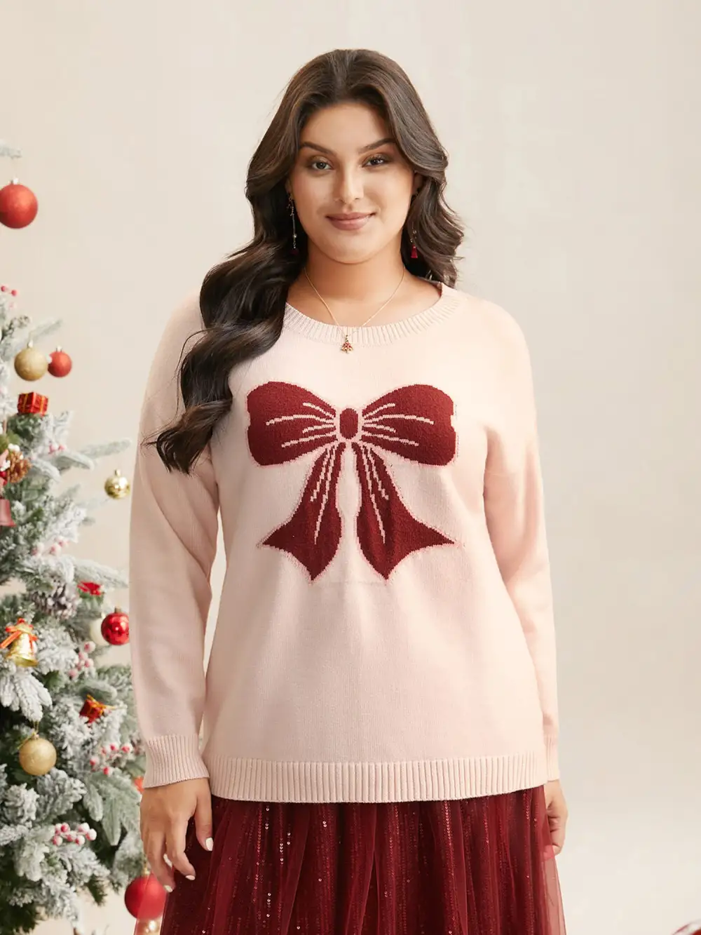 Embroidered Bow Tie Drop Shoulder Pullover