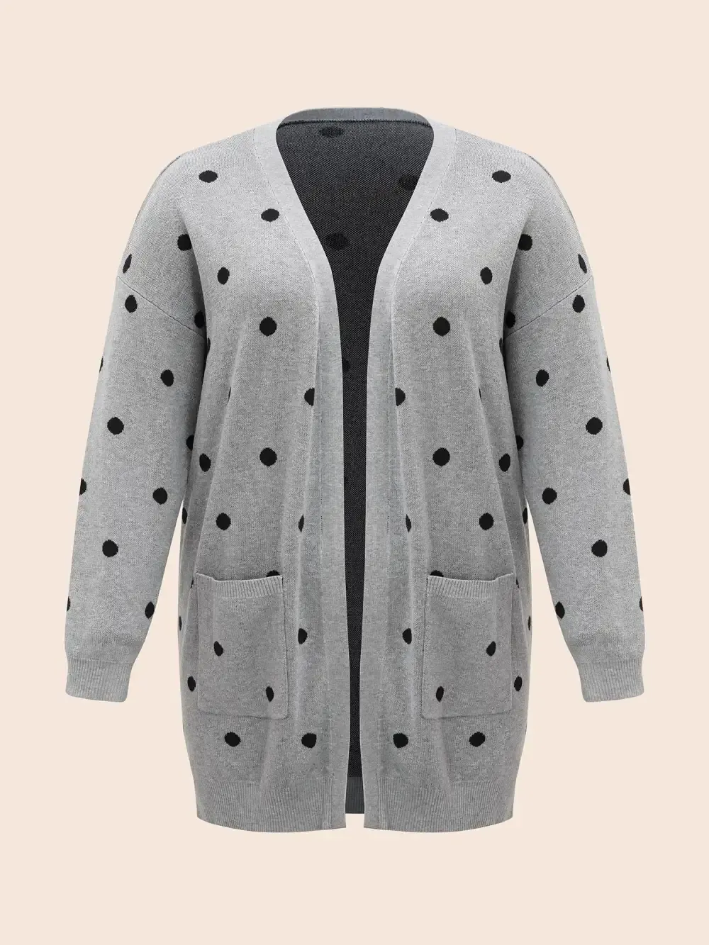 Polka Dot Kimono Collar Patch Pocket Cardigan