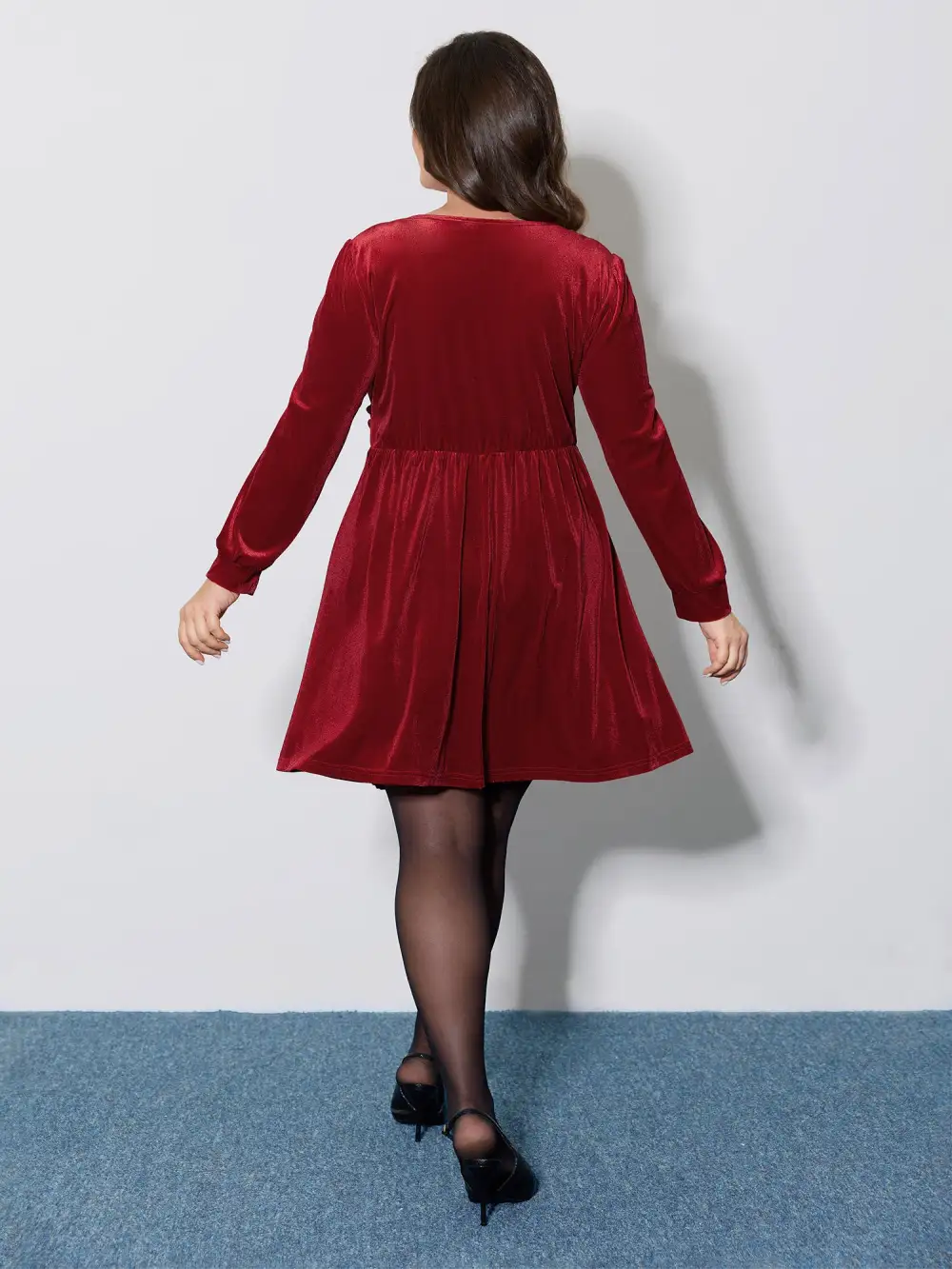 Velvet Twisted Waist Stretchy Knee-Length Dress