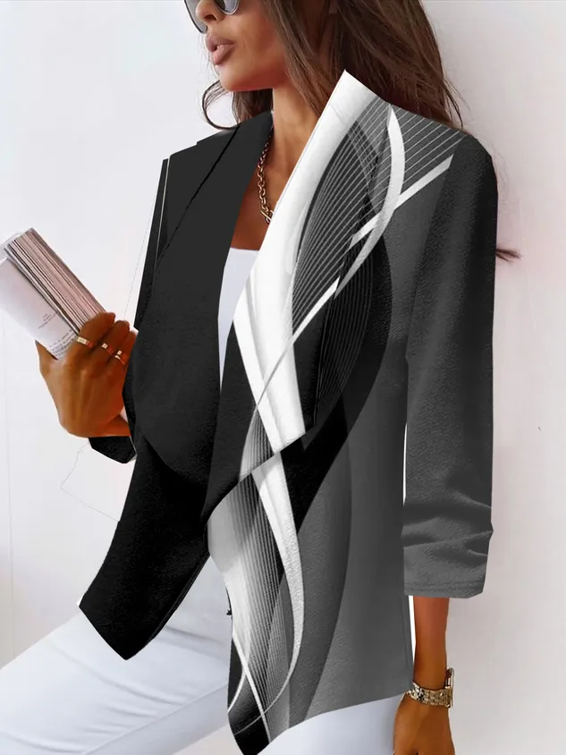Shawl Collar Long Sleeve Abstract Regular Loose Blazer For Women
