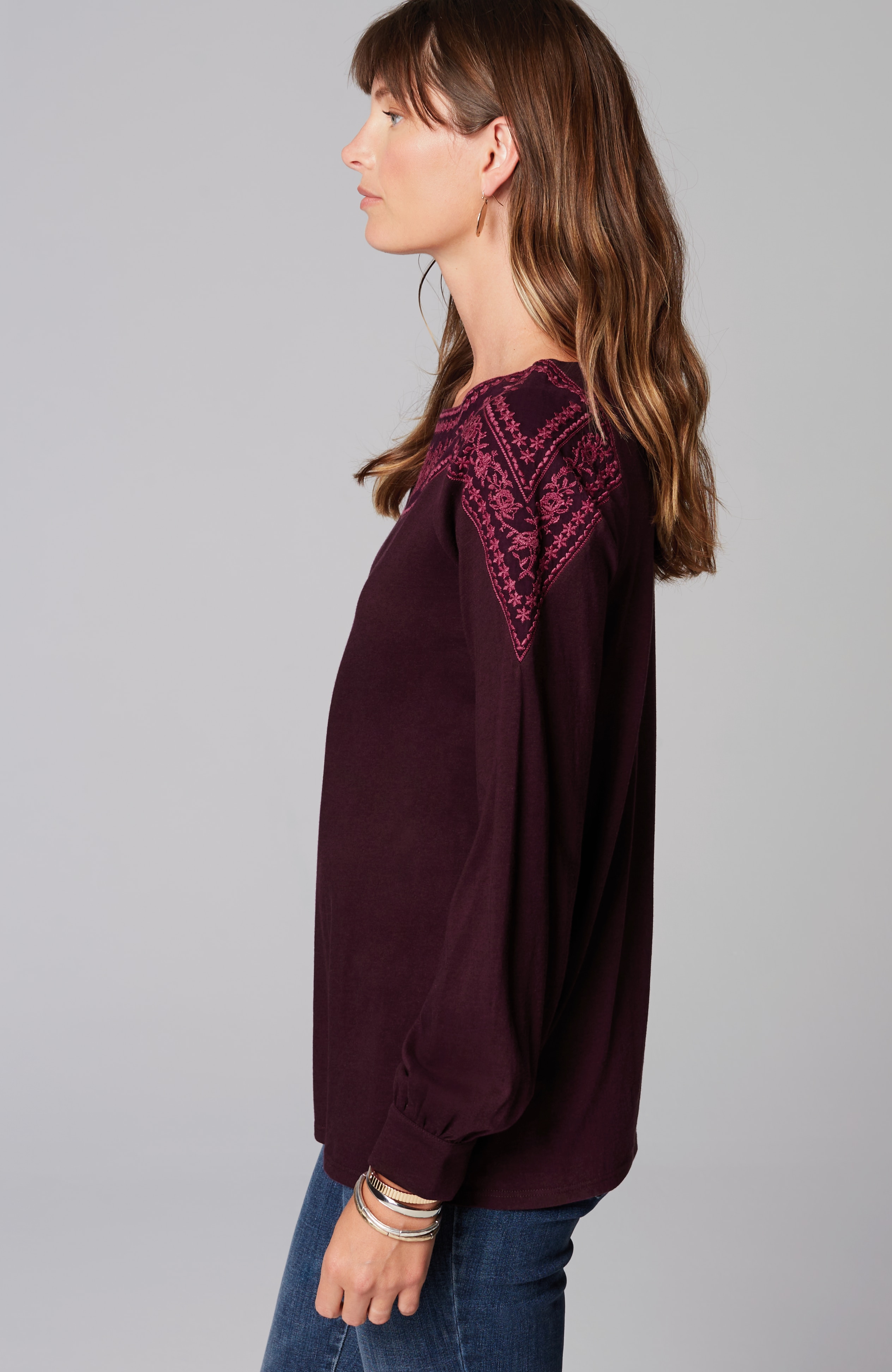 Embroidered Mixed-Media Top
