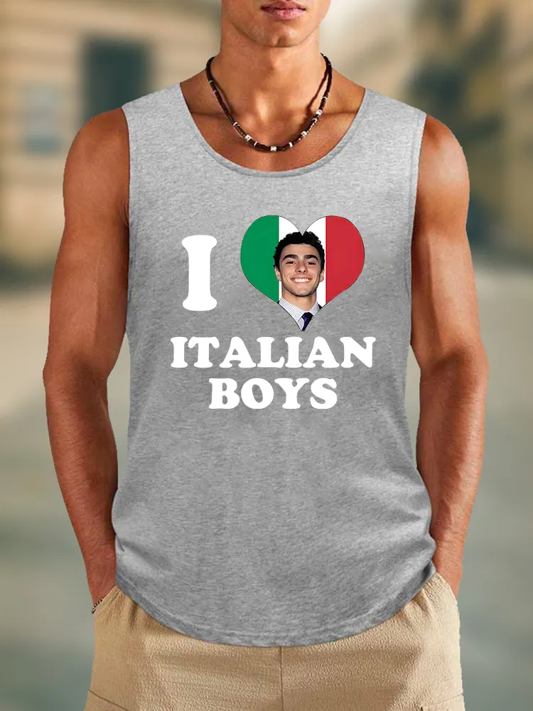 Men'S I Love Italian Boys Round Neck Cotton Vest