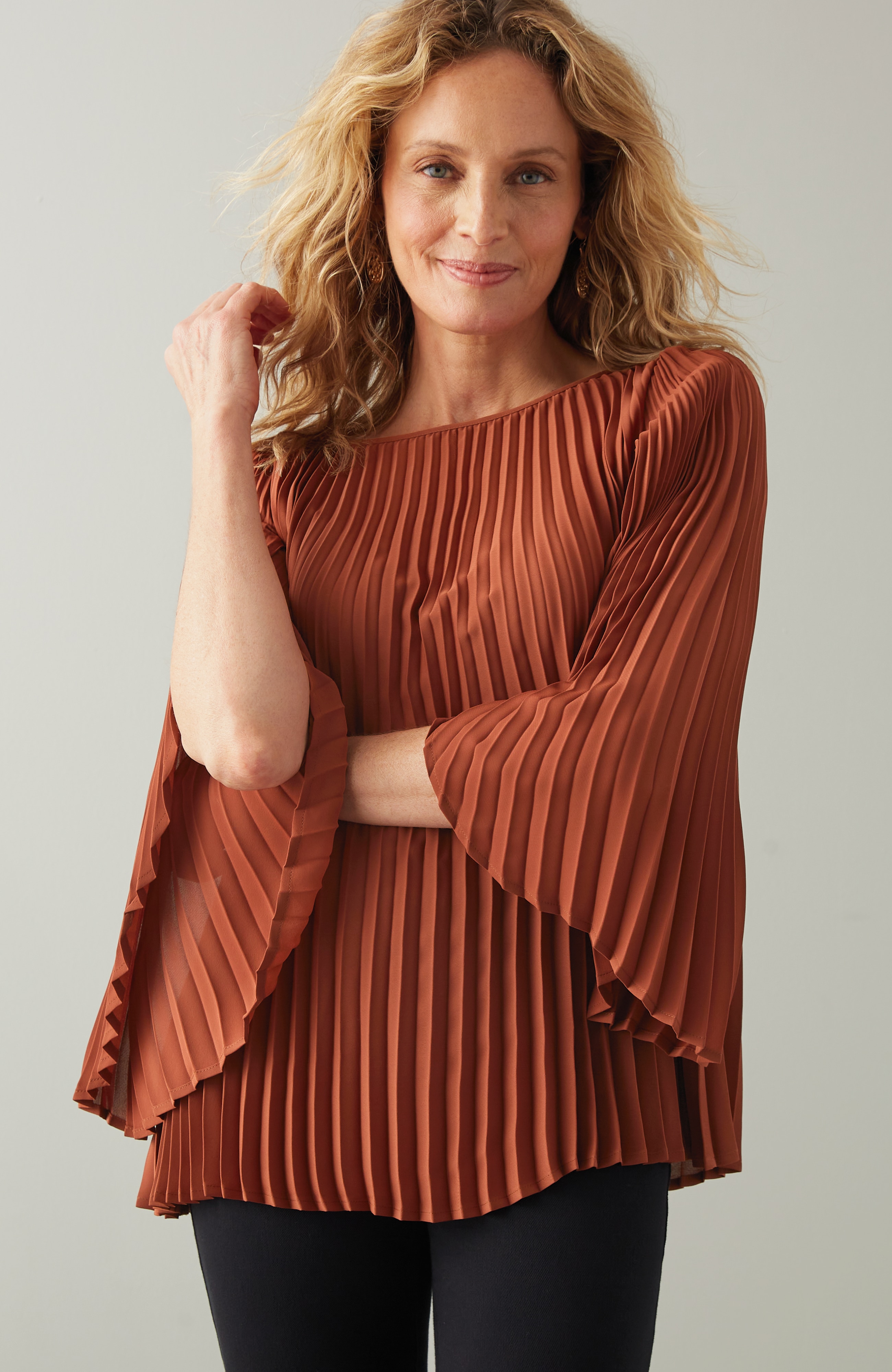 Wearever Boat-Neck Pleated Top