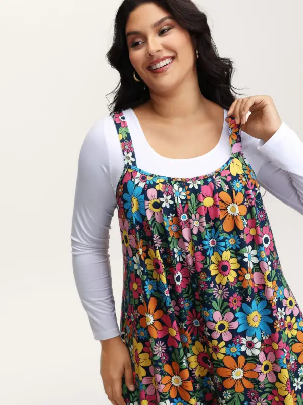 Colorful Floral Pockets Knit Loungewear Jumpsuit