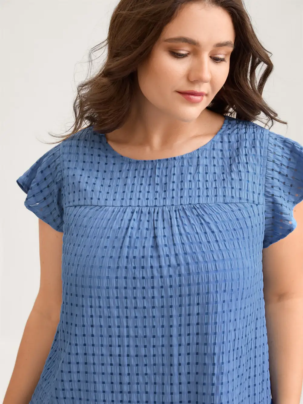 Textured Sheer Lined Flutter Sleeve Blouse