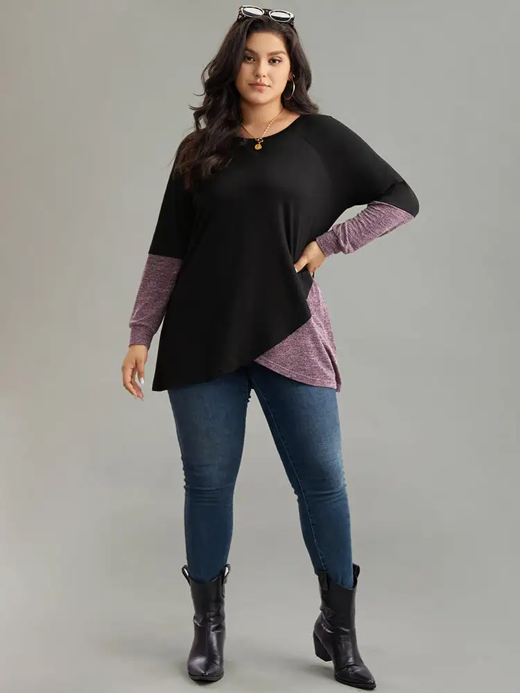 Two Tone Patchwork Heather Arc Hem T-shirt