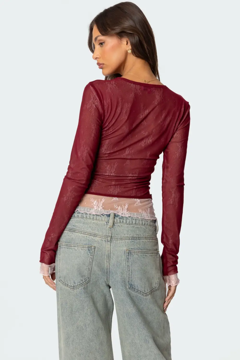 Lacey Sheer Mesh Crew Neck Top