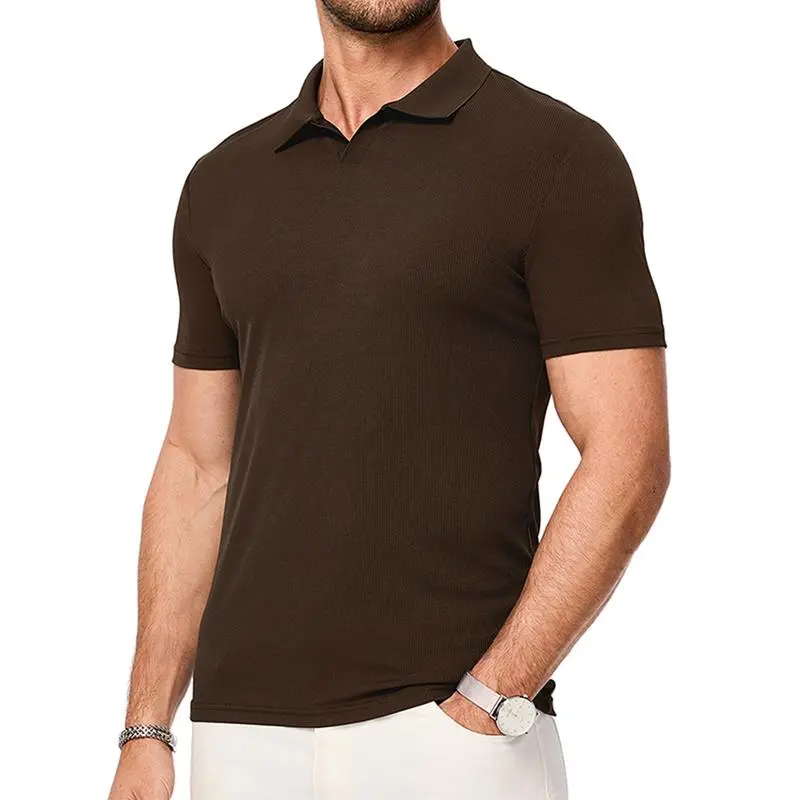 Men's Muscle V Neck Polo Shirts Casual Short Sleeve Slim Fit Ribbed Golf T Shirt Athletic Tee Shortsleeve Menswear Top
