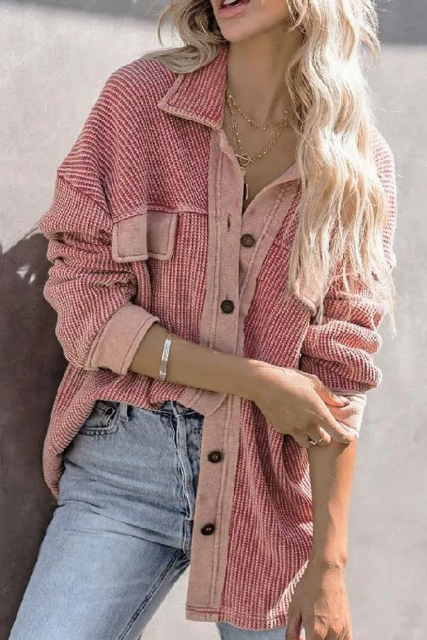 Colorblock Pocket Design Button Detailed Coat