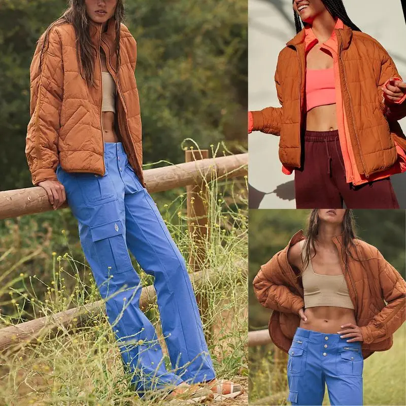 Women's Lightweight Quilted Puffer Jacket – Short Zipper Coat with Pockets