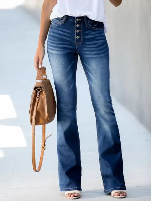 Blue Casual Buttoned Denim Jeans
