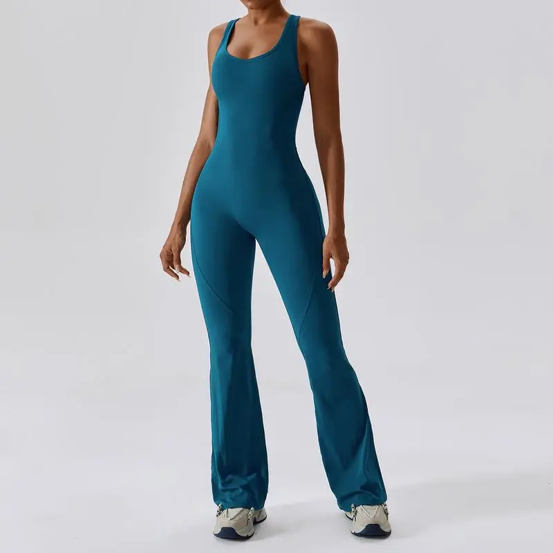 Women's Sleeveless Backless Cutout Flare Tummy Control Jumpsuit