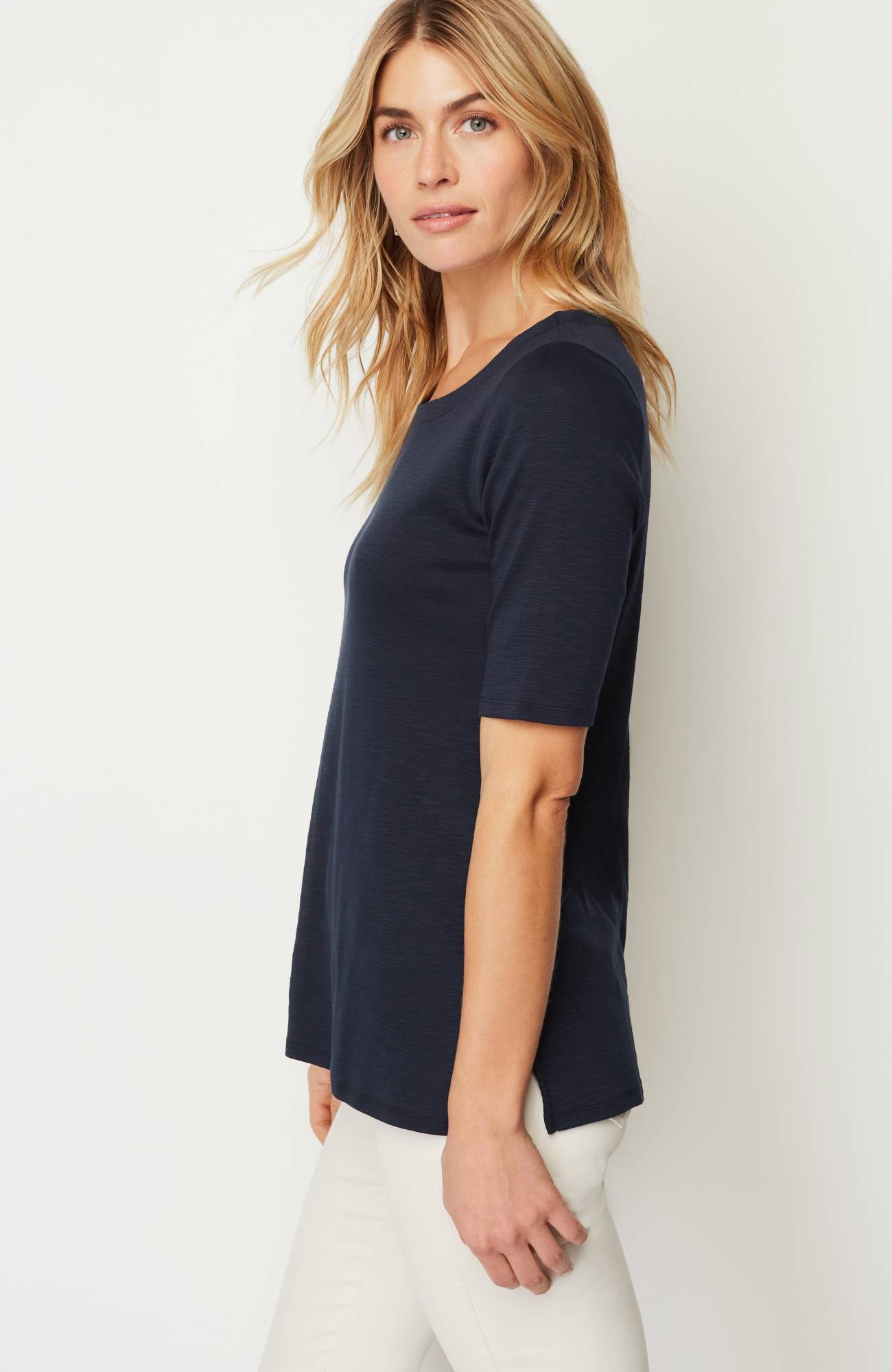 pima-slub scoop-neck side-slit tee
