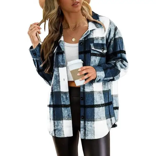 Women's Casual Shacket Jacket Plaid Shirts Flannel Blouses Button-Down Shirts