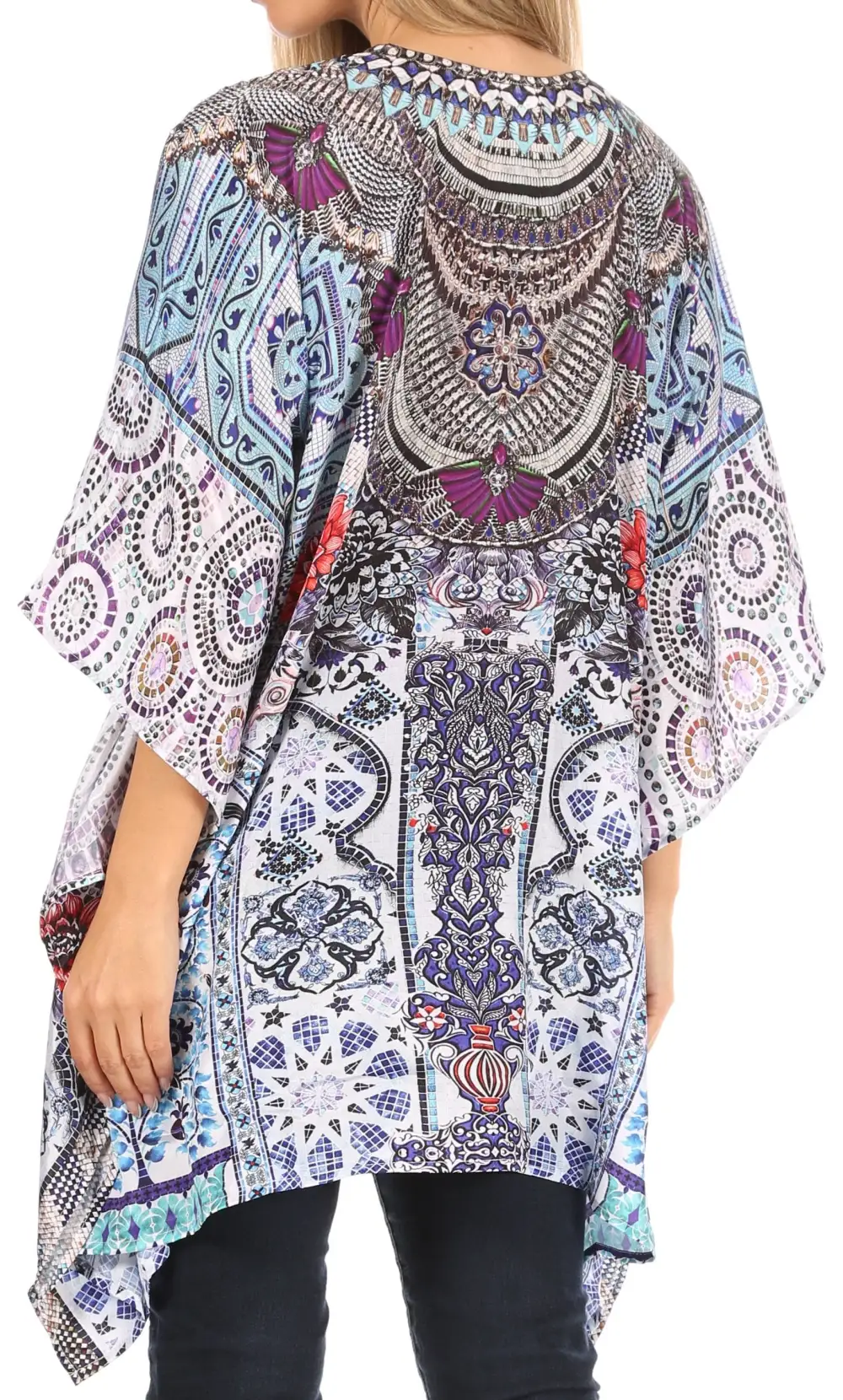 Women's Caftan Poncho Cover up V neck Top Lace up With Rhinestone