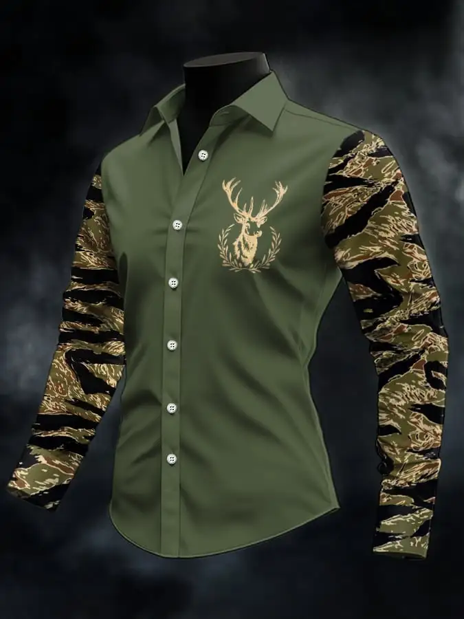 Men's Retro Western Print Long Sleeve Casual Shirt