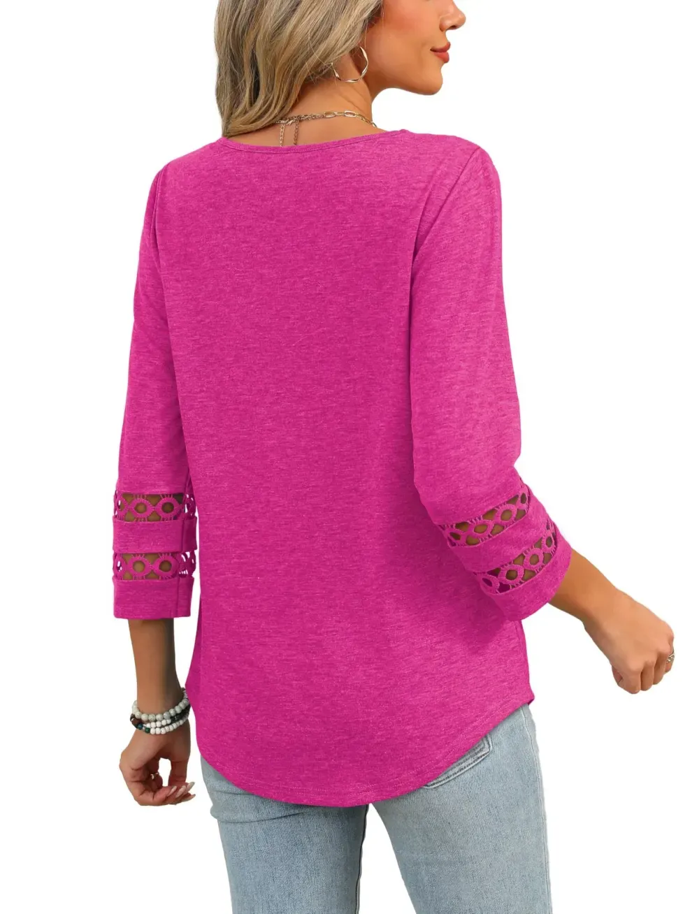✨Womens 3/4 Length Sleeve Tops Trendy V Neck T Shirts