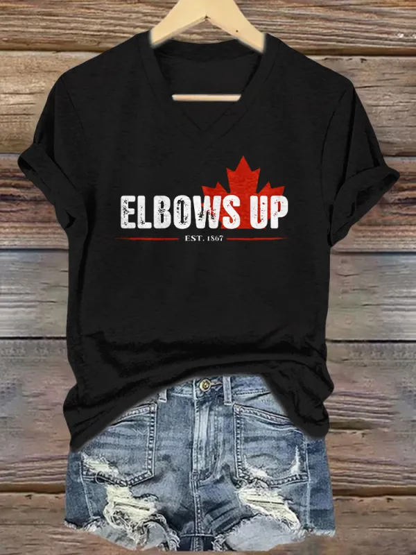 Women's Elbows Up Short Sleeves V-Neck Pure Cotton T-Shirt