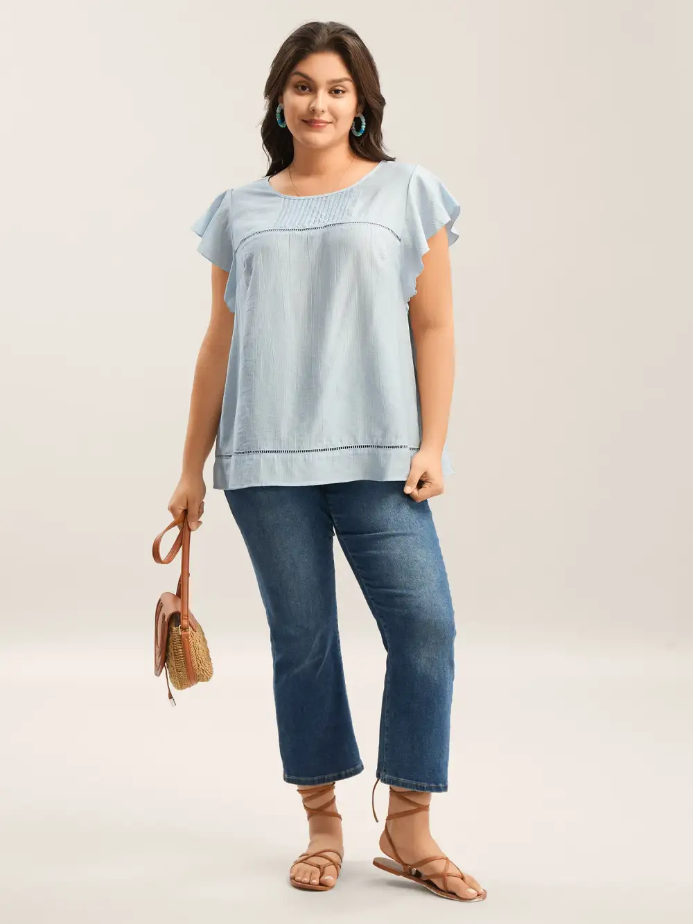 Supersoft Cotton Linen Blend Ruffled Blouse