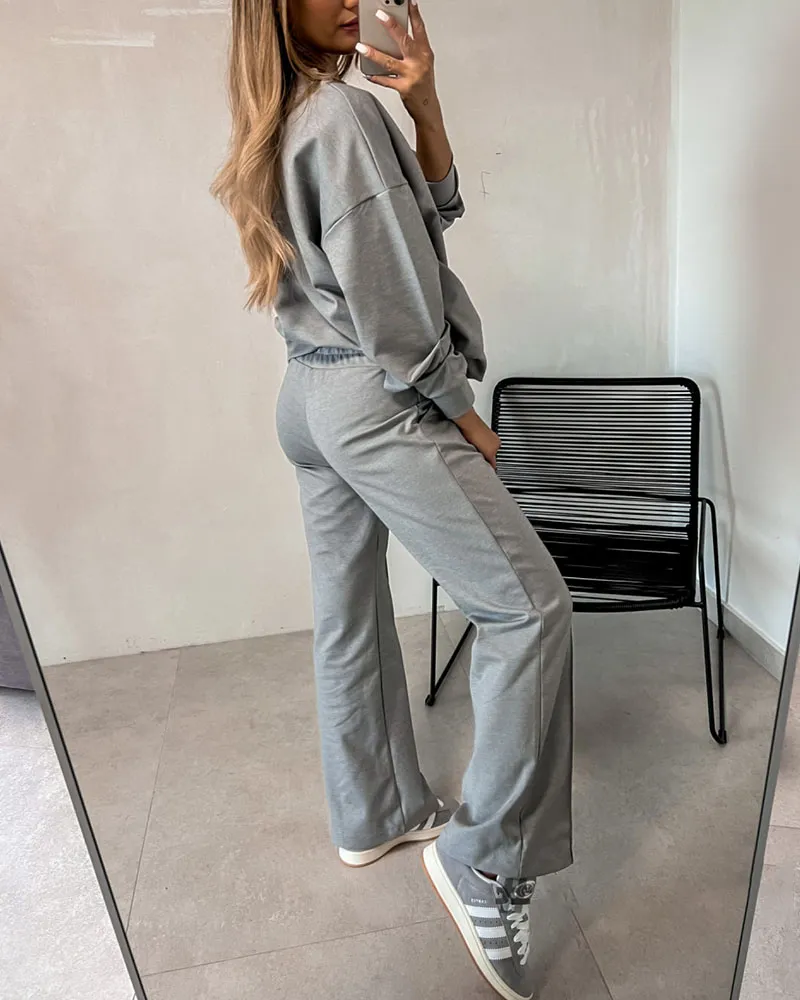Chic Cuff Solid Color Casual Two-Piece Set