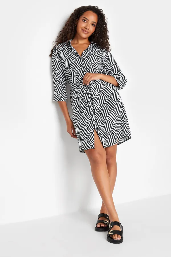 M&Co Black Geometric Print Tie Waist Shirt Dress