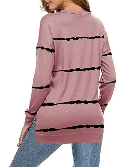 Tie-dye Stripes Print Long Sleeve Tops