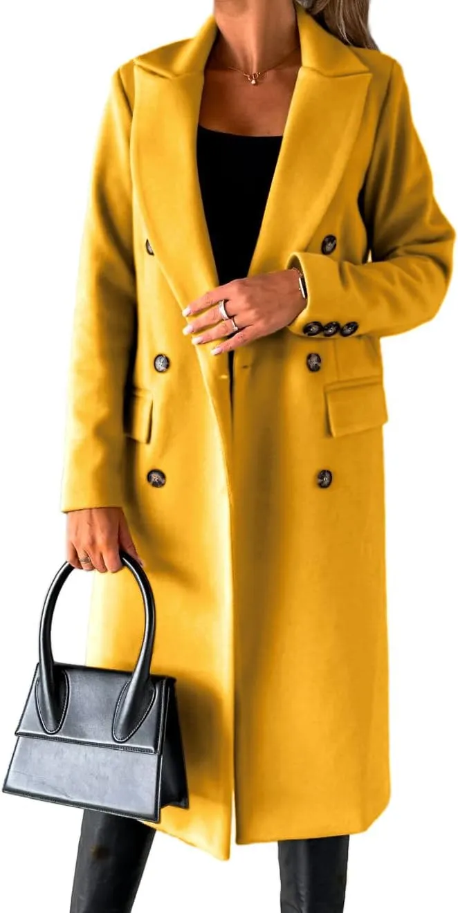 Womens Long Wool Coat Double Breasted Trench Coat Fall Winter Clothes