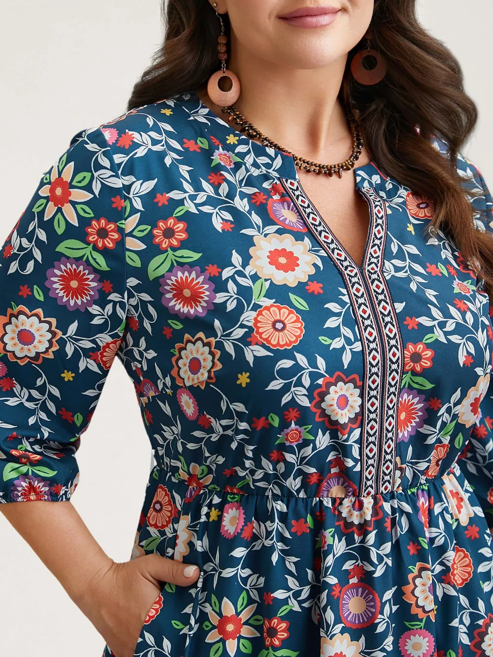 Floral Print Stretchy-Waist Pockets Maxi Dress