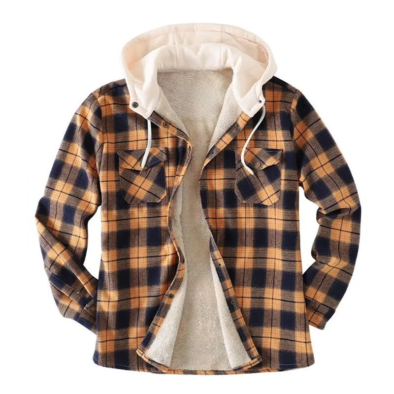 Mens Plaid Thick Plush Casual Jacket