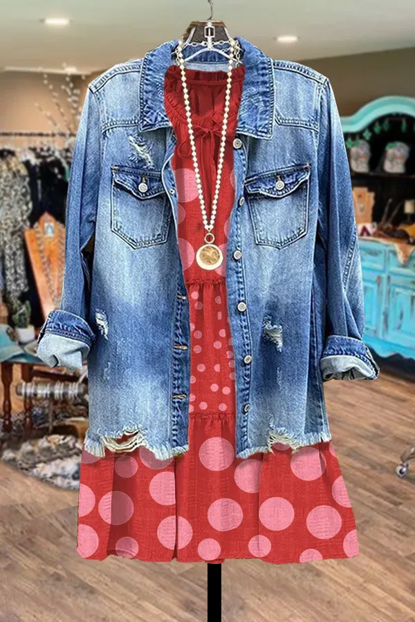 Solid Long Sleeve Cut Out Frayed Hem Denim Jacket