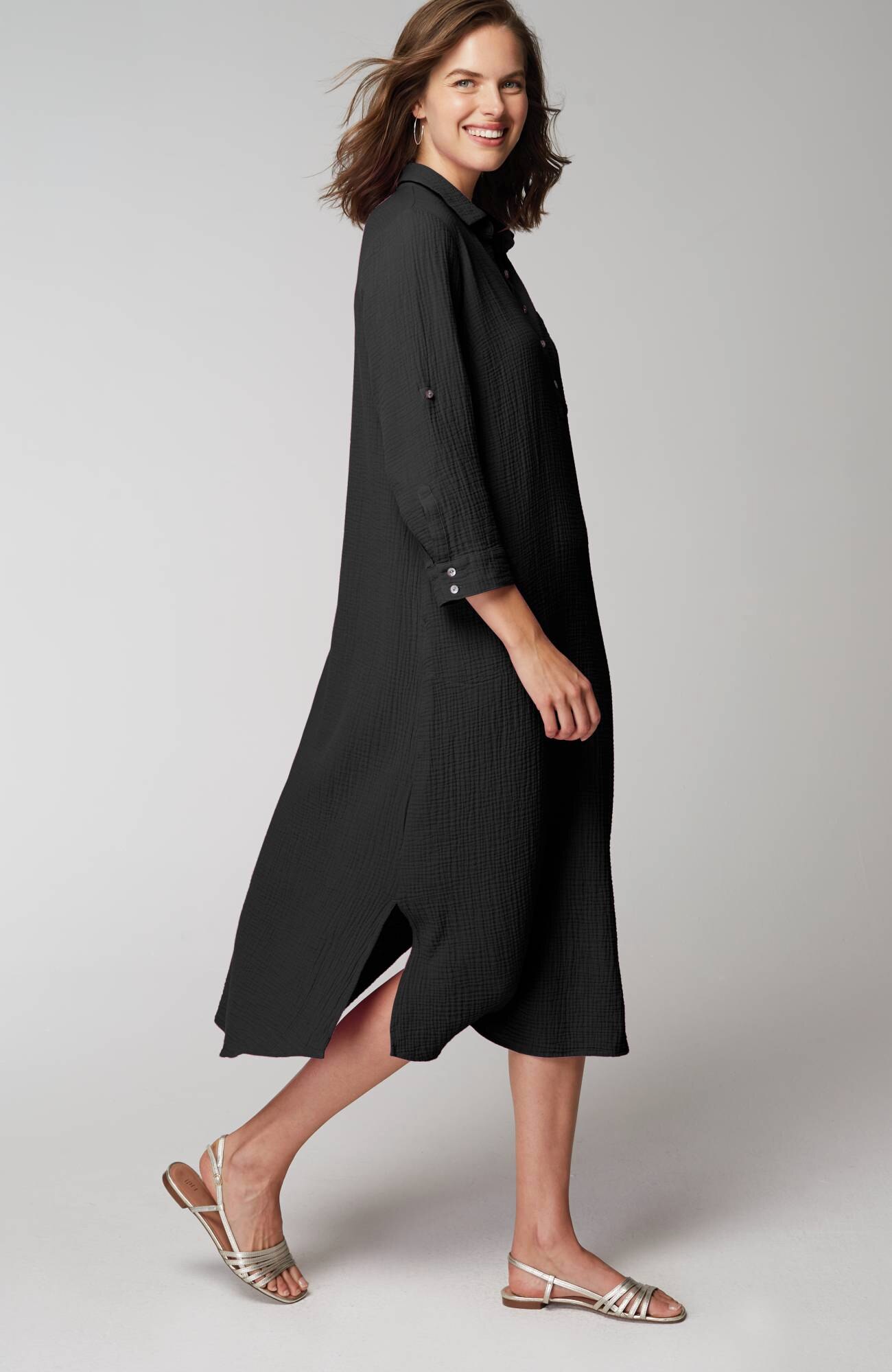 Cotton-Gauze One-Pocket Shirtdress