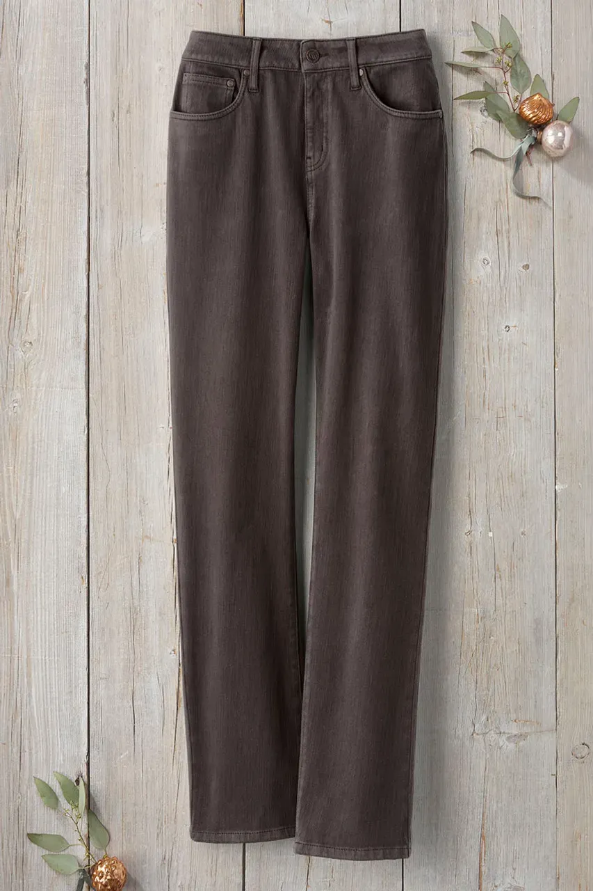 Knit Denim High Rise Straight-Leg Jeans