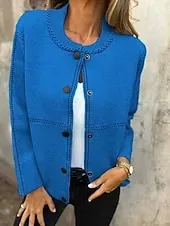 Women's Sweater Cardigan Elegant Fashion Streetwear Pure Color Crew Neck Pocket Knitted Long Sleeve Regular Tops Knit Outdoor Daily Weekend Black White Fall Winter