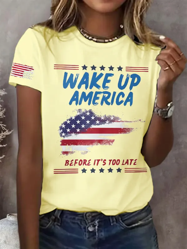 Retro Wake Up America Before It'S Too Late Print T-Shirt