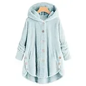 Women's Sherpa Jacket Hoodie Jacket Comfortable Breathable Pocket Buttons Fashion Casual Plain Vacation Street Casual Daily Wear Single Breasted Regular Hooded Loose Fit Long Sleeve Outerwear Black