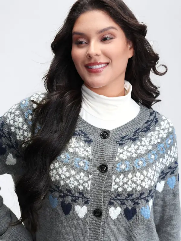 Fair Isle Patch Pockets Knit Cardigan