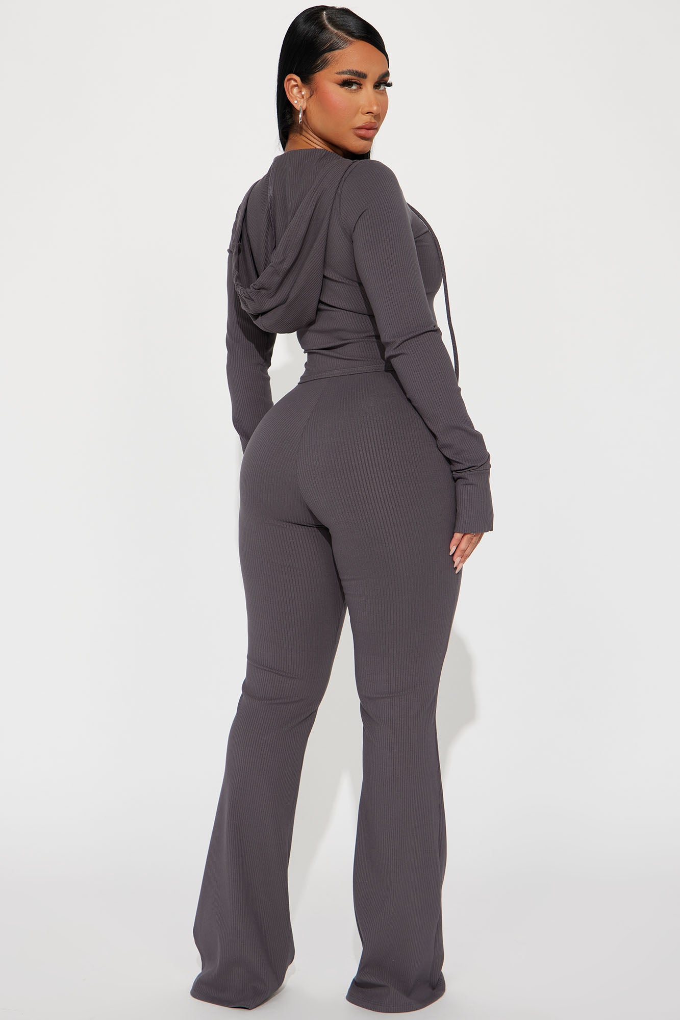 Laurie Ribbed Pant Set - Charcoal