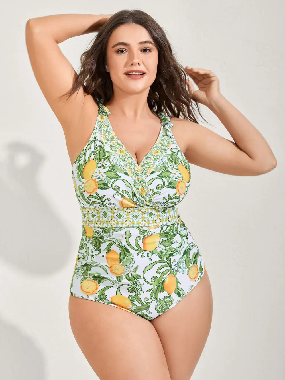 Two-Piece Citrus Print Sarong Swimsuit