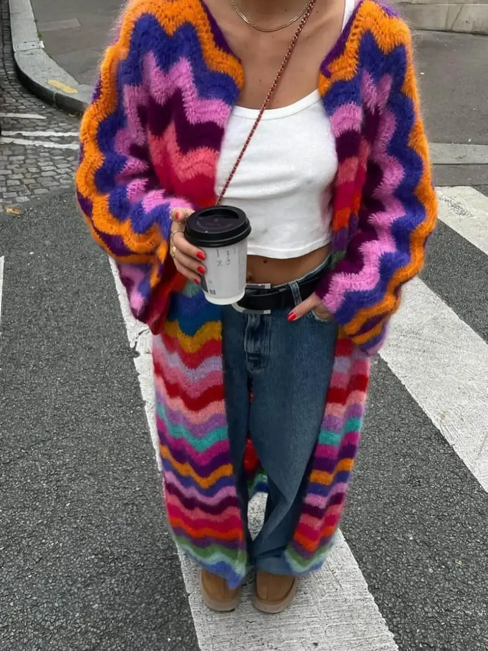 Colorful Zigzag Knit Cardigan
